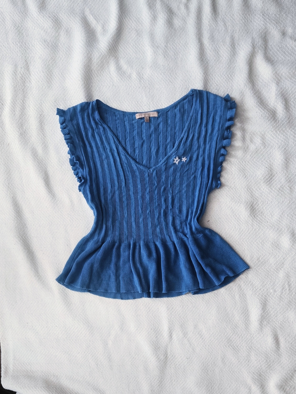 Blue Ruffled Sleeve Knit Top
